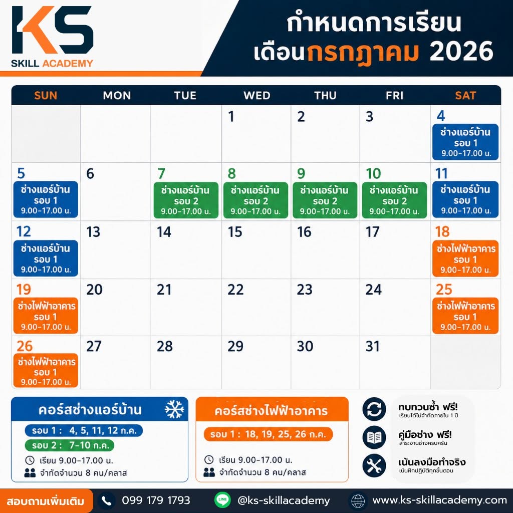 ตารางอบรมคอร์สช่างแอร์บ้าน