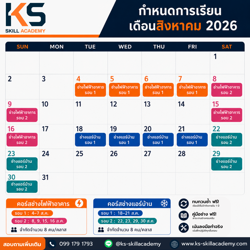 เรียนช่างแอร์ สิงหาคม